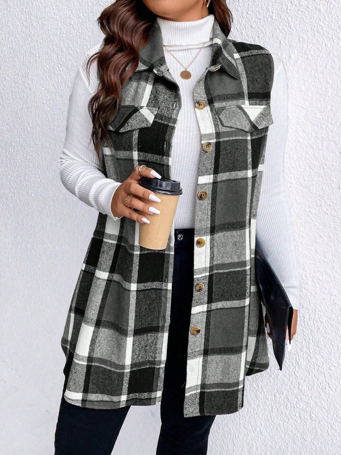 Plus Size Button Up Vest Coat
