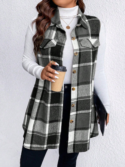 Plus Size Button Up Vest Coat