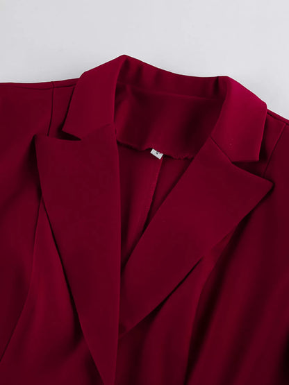 Lapel Collar Blazer and Wide-Leg Pants Set