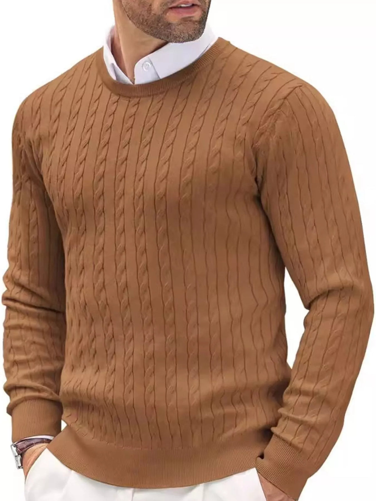 Men's cable-knit pullover sweater, view 7