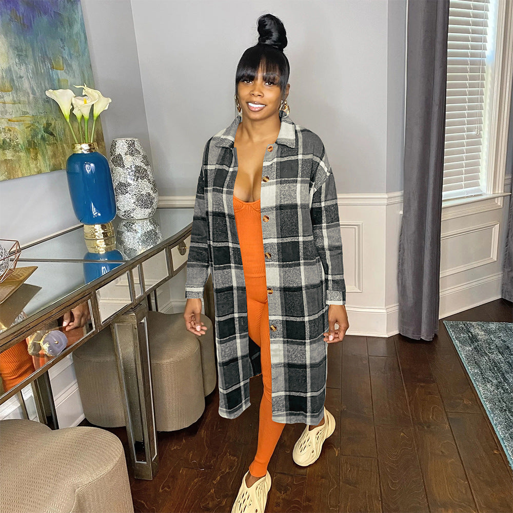 Classic plaid single breasted woolen coat