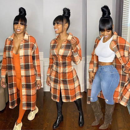 Classic plaid single breasted woolen coat