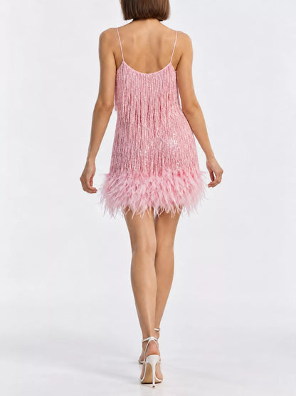 Plus size feather fringe sequin dress, view 13