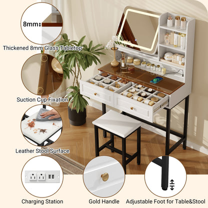 Makeup Vanity with LED Lighted Mirror