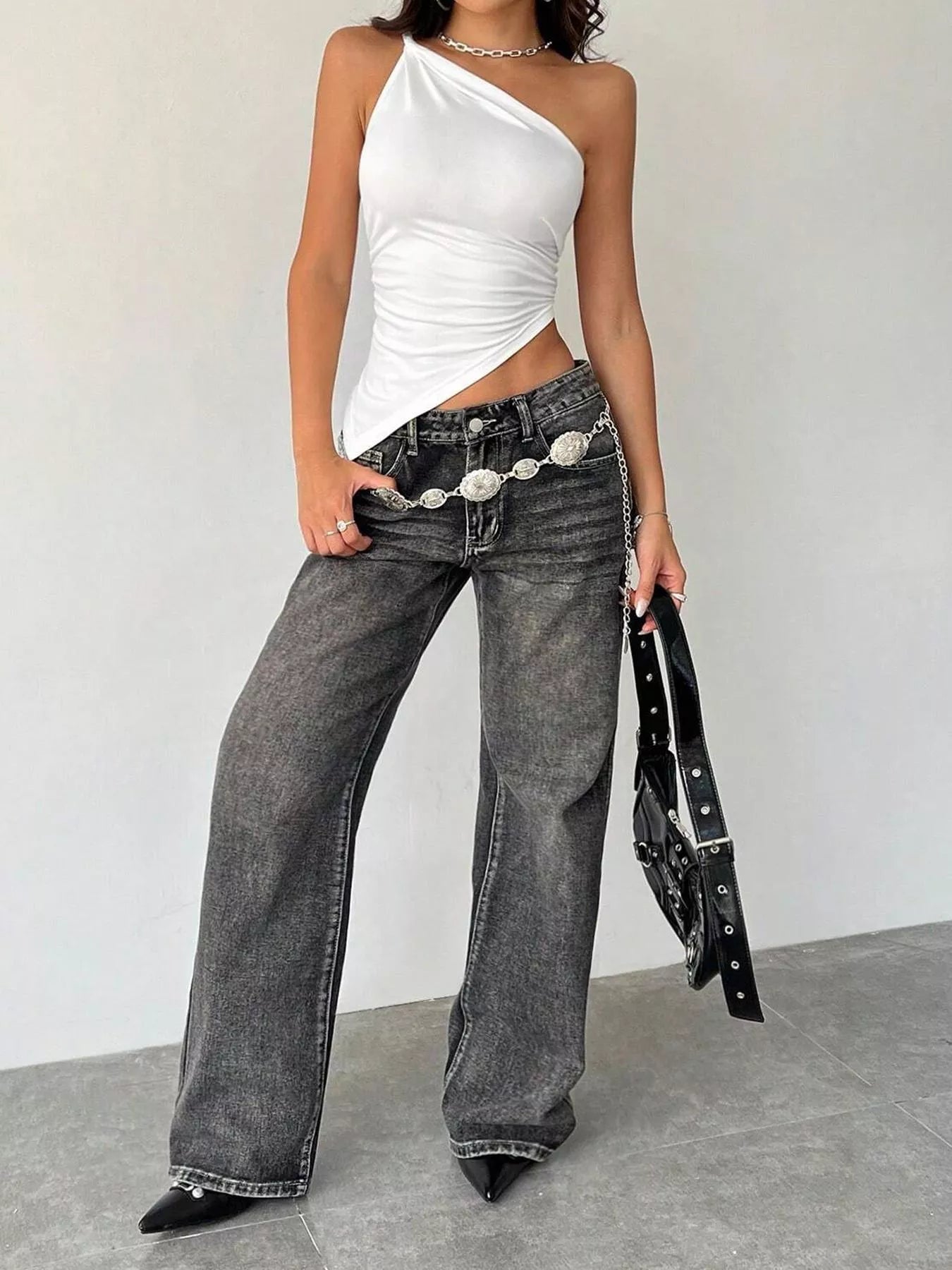 Asymmetrical One-Shoulder Slim Fit Cami