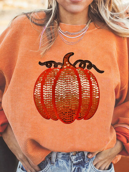 Halloween Sequined Pumpkin Sweatshirt