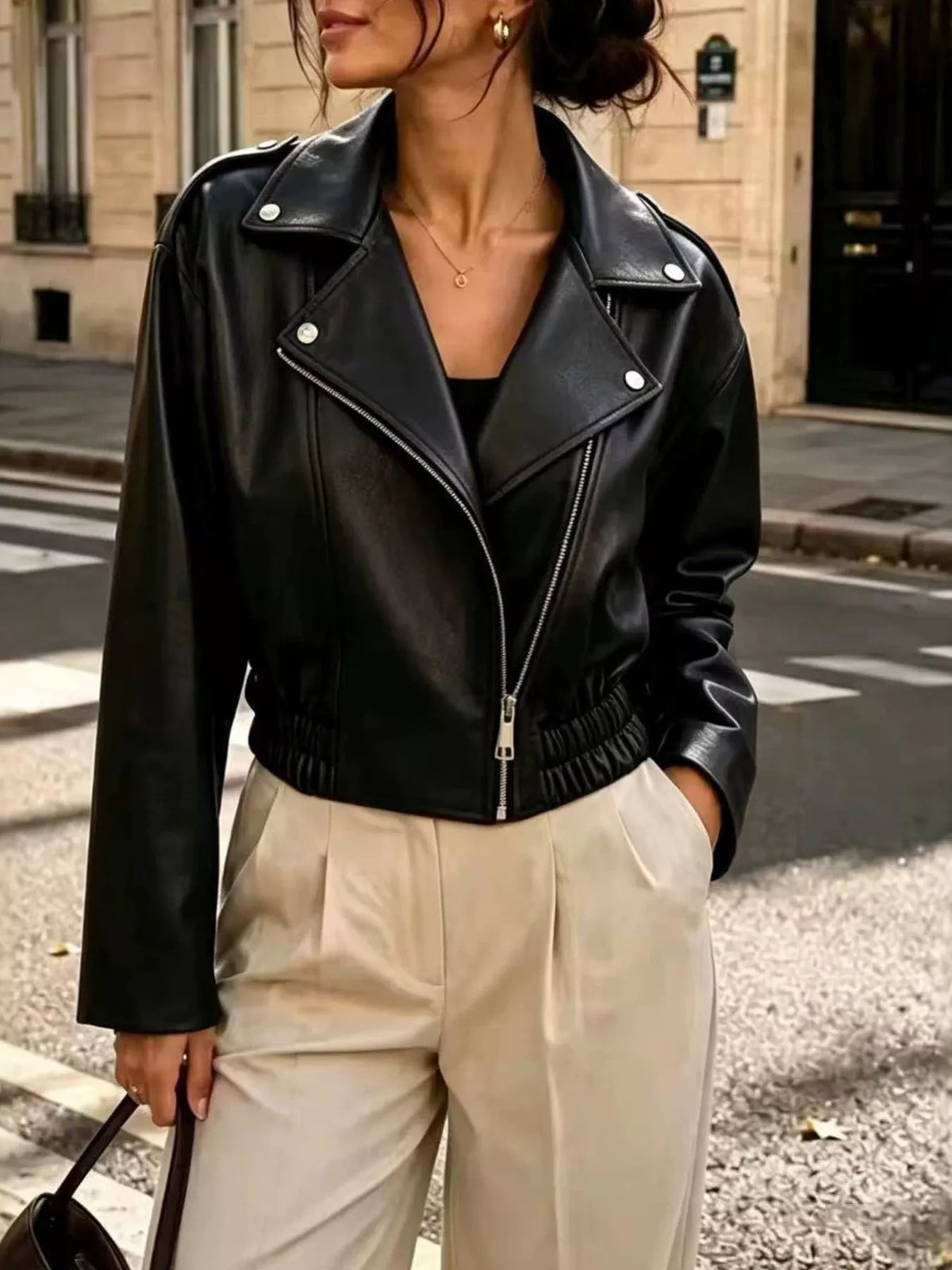 Faux Leather Zip Up Jacket