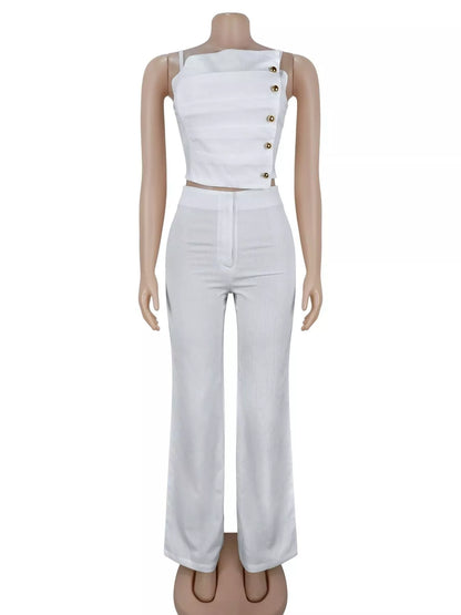 Buttoned Cami & Wide-Leg Pants Set
