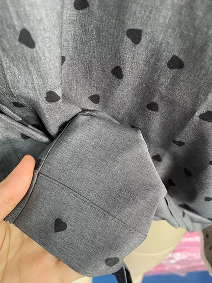 Heart Print Button Up Flounce Sleeve Shirt