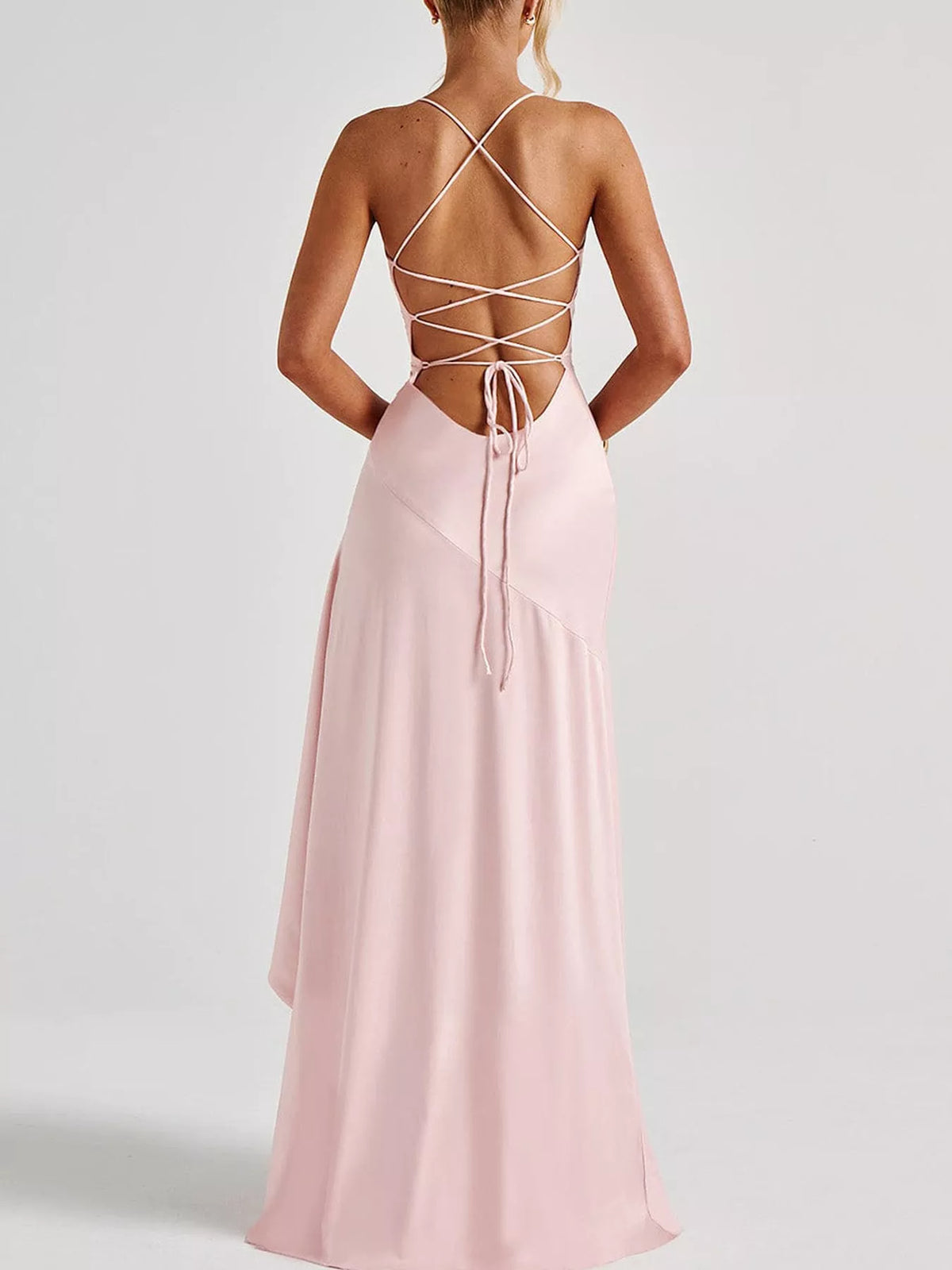 Plus Size High-Low Ruffle Hem Evening Dress, Backless