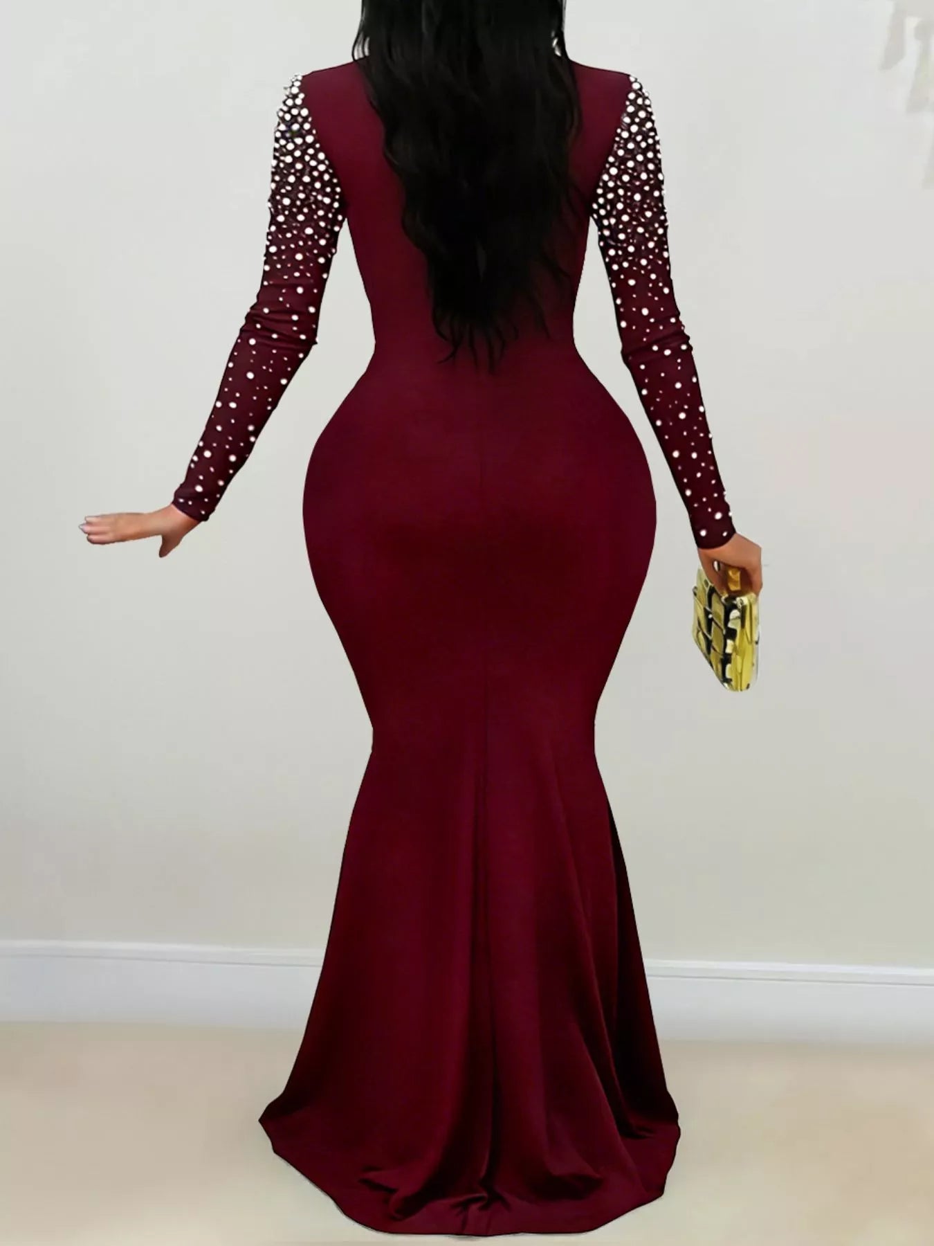 Rhinestone Long Sleeve Mermaid Maxi Dress