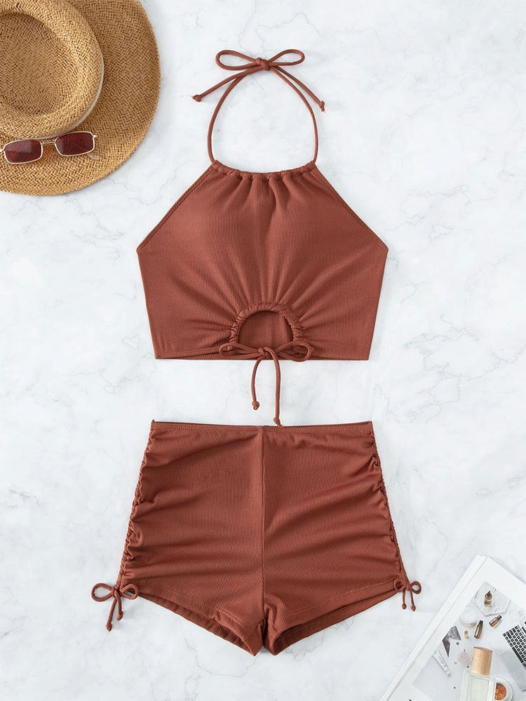 Split Swimsuit With Drawstring