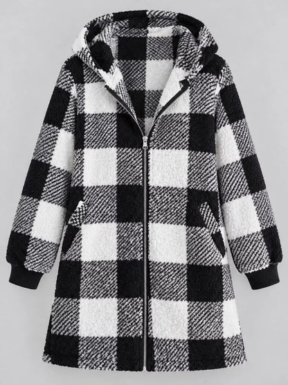 Plaid sherpa hooded jacket, view 2