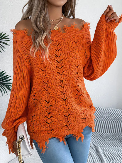 Distressed Off-Shoulder Sweater