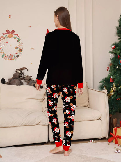 Full Size Matching Family Christmas Pajamas Set with Santa and Reindeer Print Plus Size