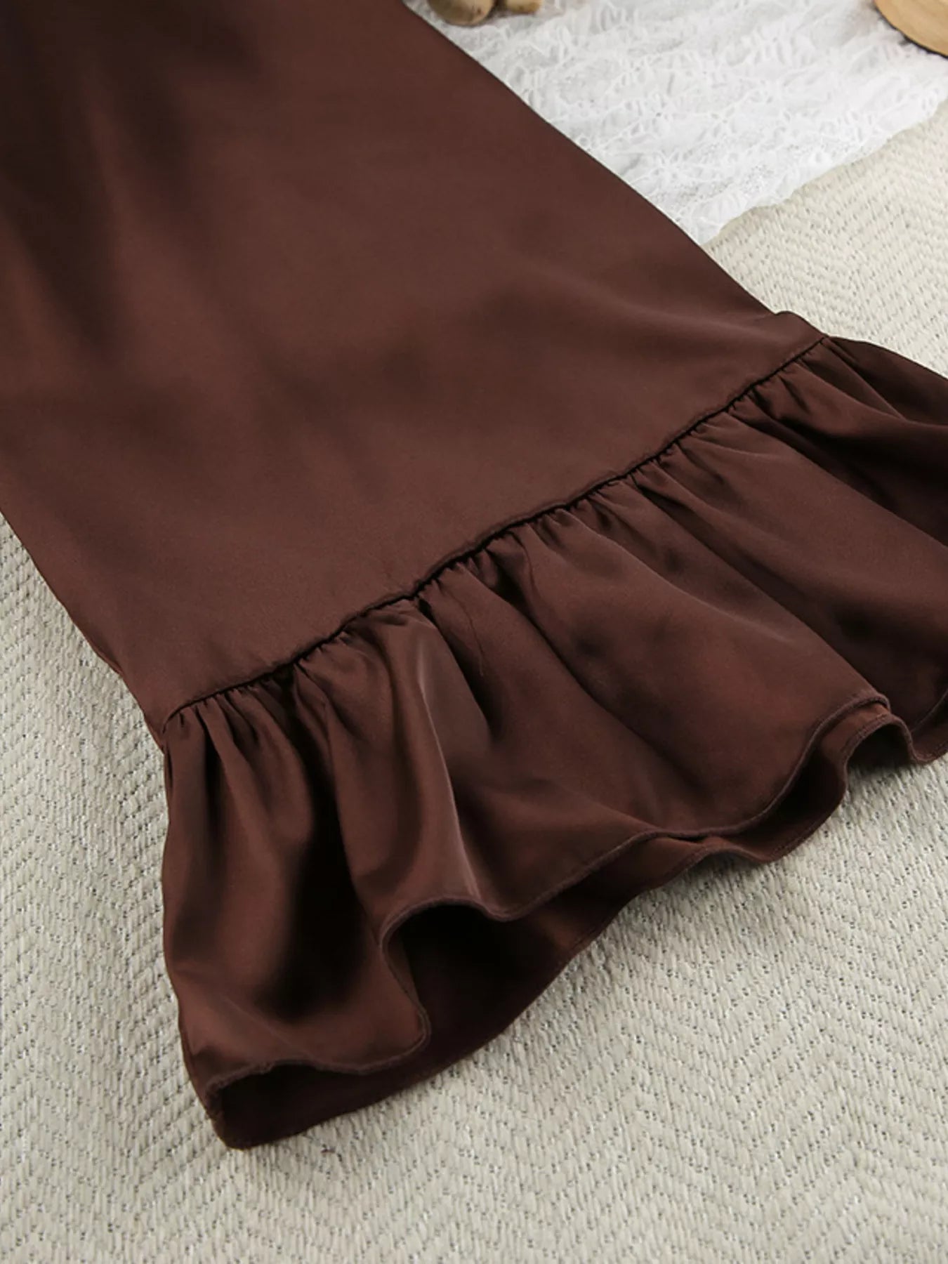 Satin Ruffle-Trim Lounge Nightgown Robe