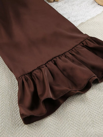 Satin Ruffle-Trim Lounge Nightgown Robe