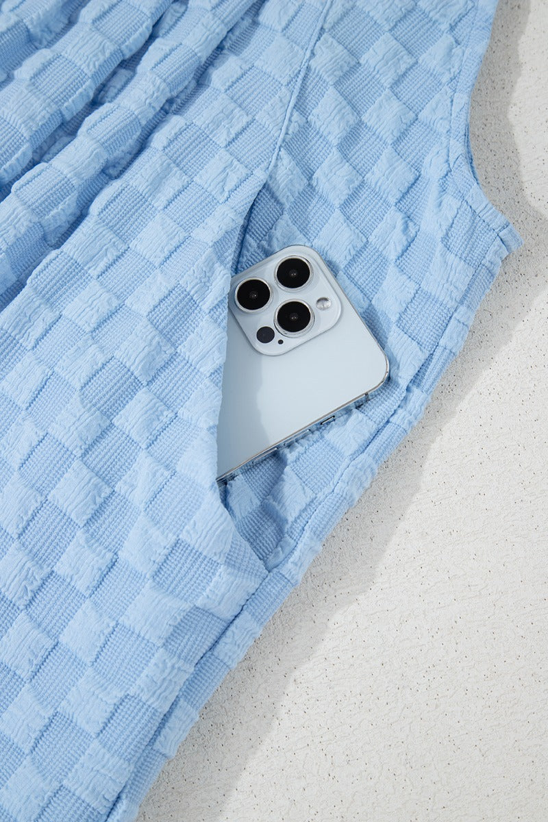 Checkered Wide Leg Pocketed Overalls