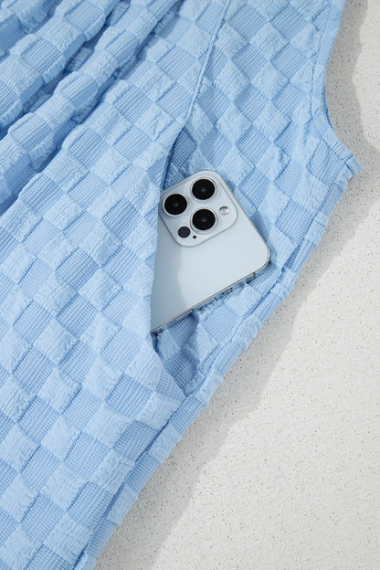 Checkered Wide Leg Pocketed Overalls