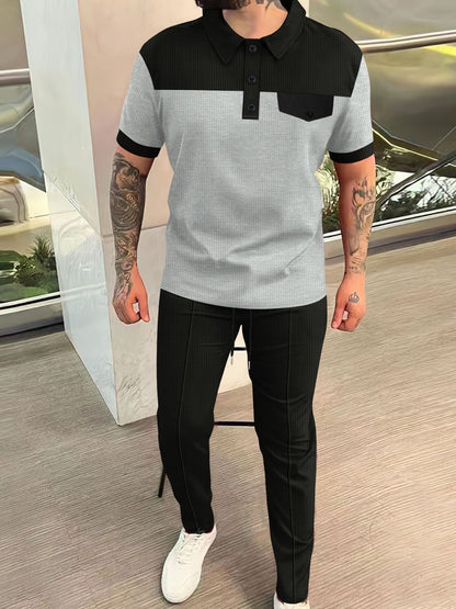 Plus Size Waffle-Knit Pants Set For Men