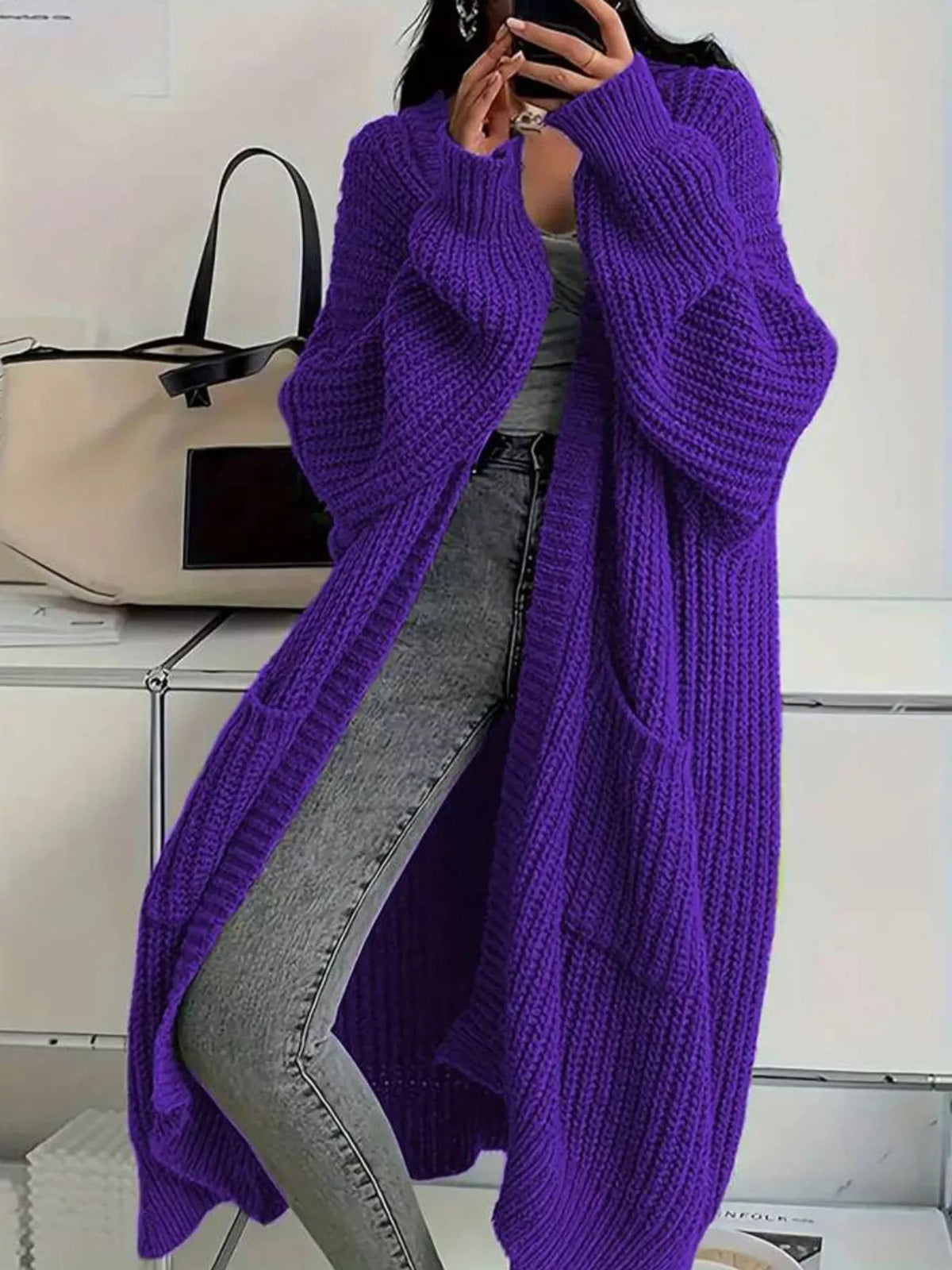 Chunky knit openwork cardigan, view 36