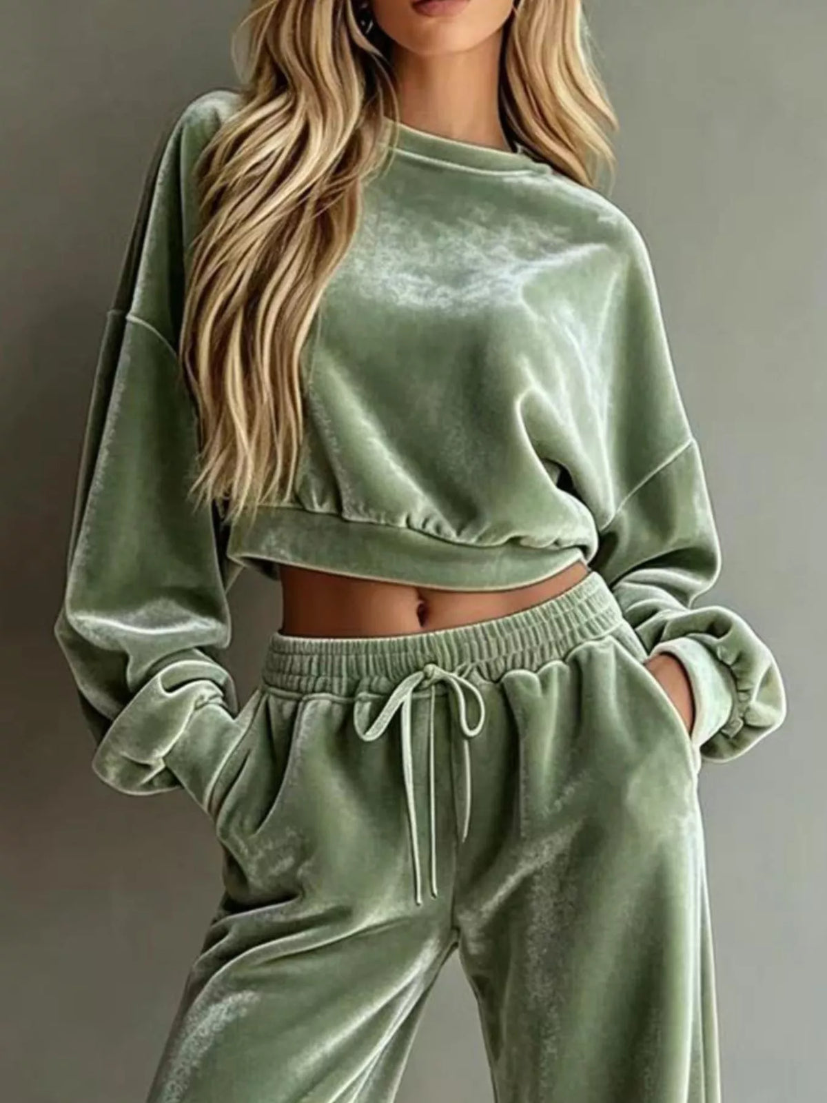 Plus size cropped sweatshirt set, view 11