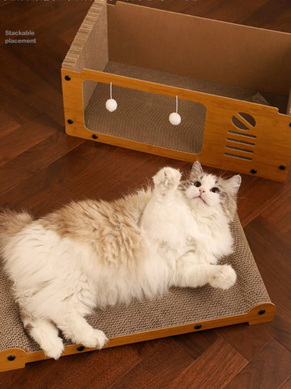 Wooden Cat House with Scratching Pad