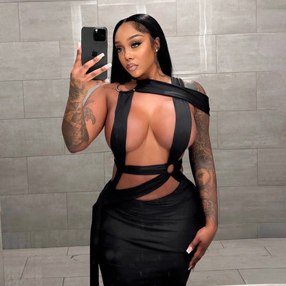 Circular Hollow Bandage Tied Dress