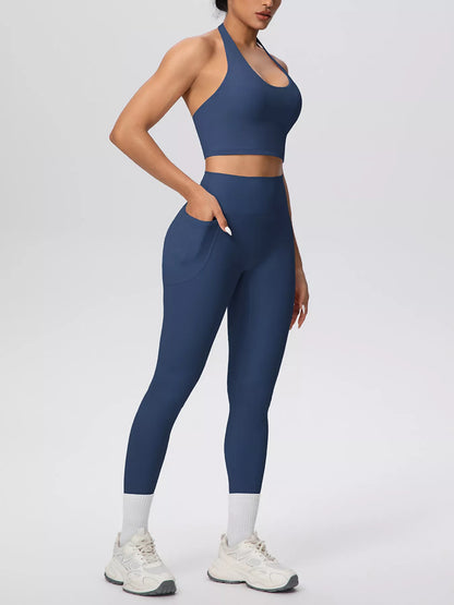 Halter Neck Crop Top & High-Waisted Leggings Set