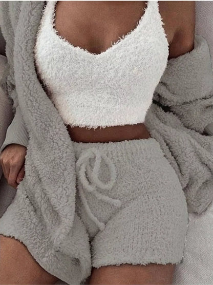 Fuzzy cardigan and shorts set, view 4