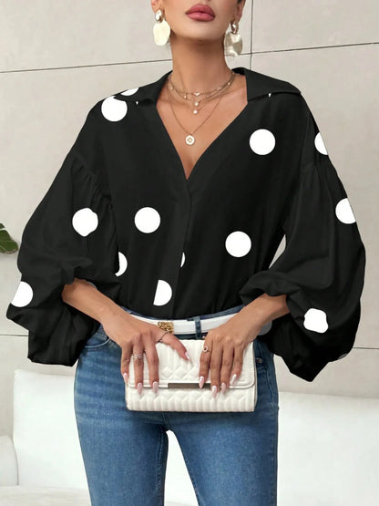 Polka Dot Balloon Sleeve Blouse