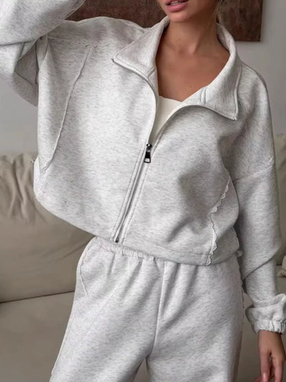 Zip-Up Jacket and Wide-Leg Pants Set