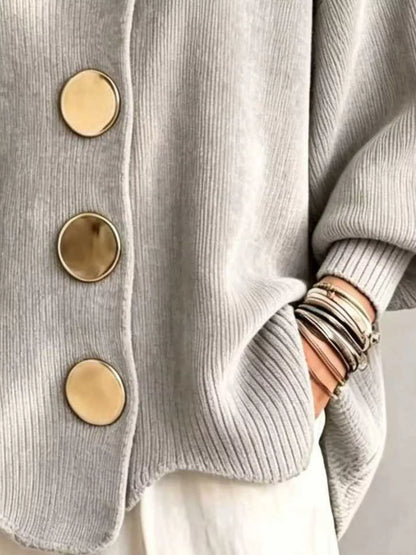 Ribbed knit gold-button cardigan, view 30