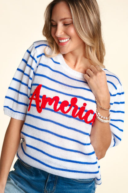 Embroidery Striped Knit Top