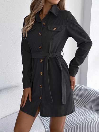 Button-Front Corduroy Shirt Dress