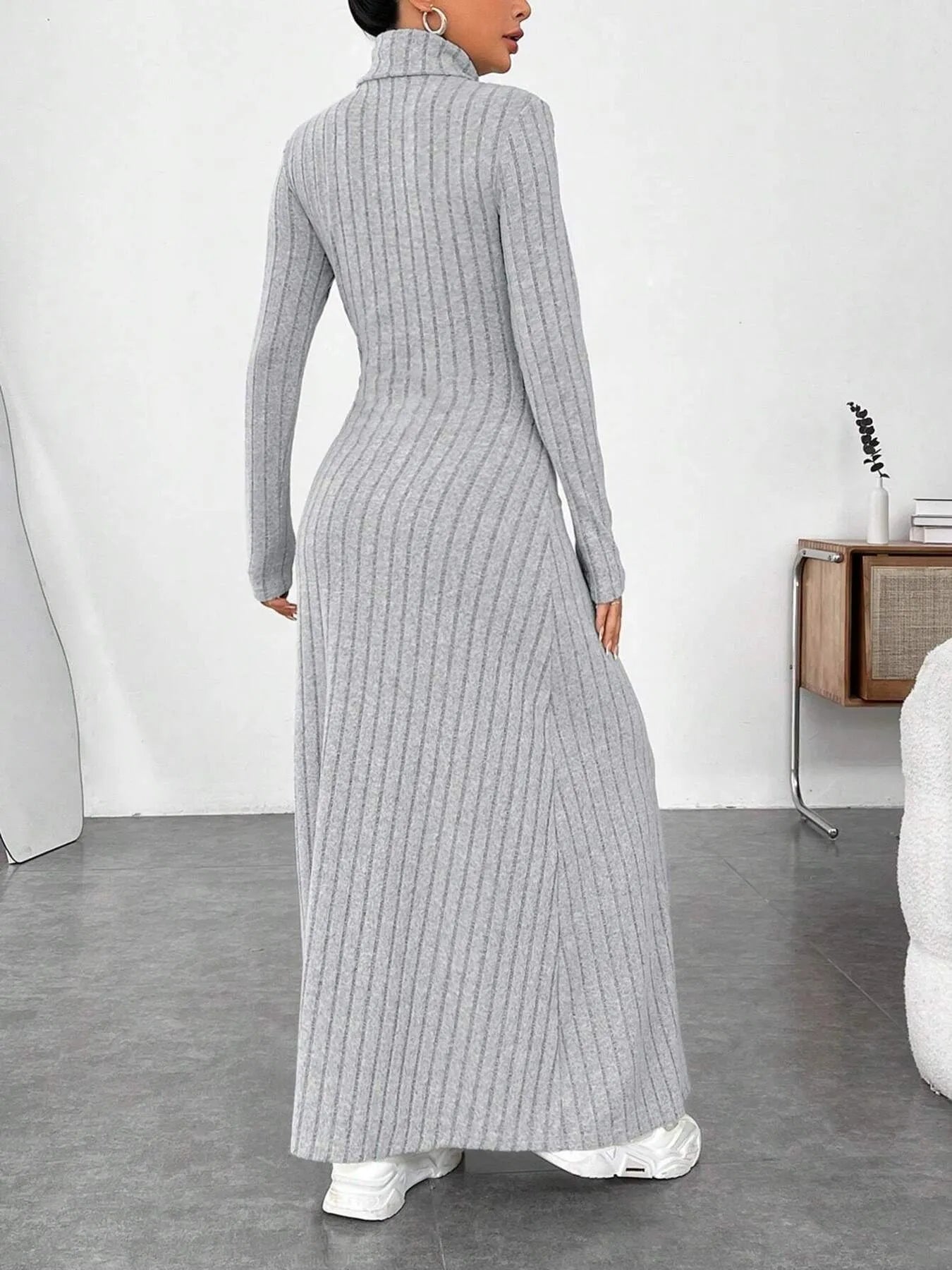 Turtleneck Ribbed Maxi Knit Dress