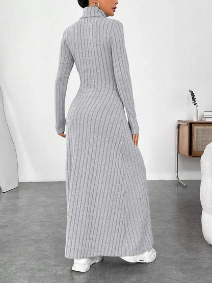 Turtleneck Ribbed Maxi Knit Dress