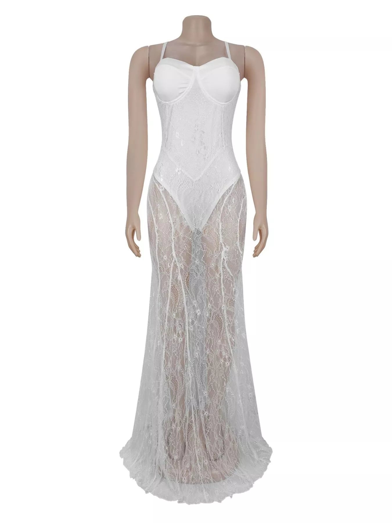 Sweetheart Neck Sheer Lace Maxi Dress