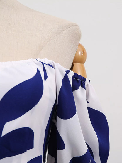 Off-Shoulder Cutout Leaf Print Dress