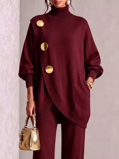 Gold button turtleneck set, view 2