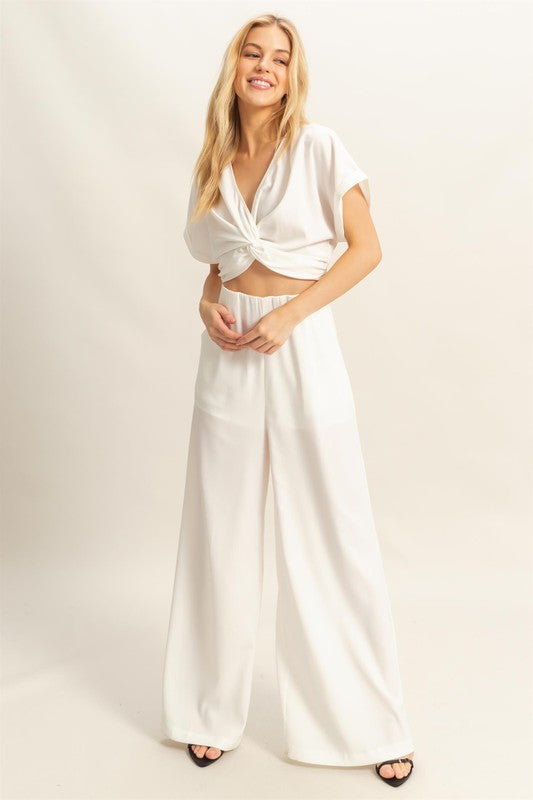 Twisted Front Wide Leg Pants Set