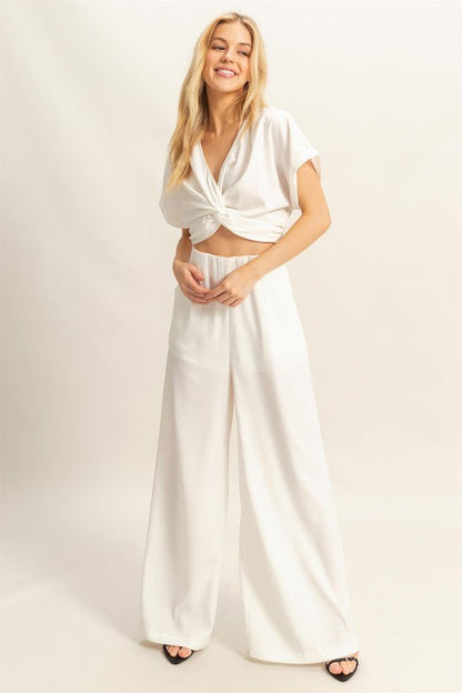 Twisted Front Wide Leg Pants Set