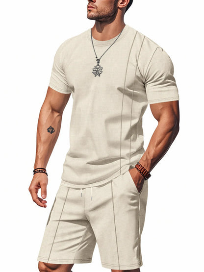 Men's Round Neck Short Sleeve Top and Shorts Set