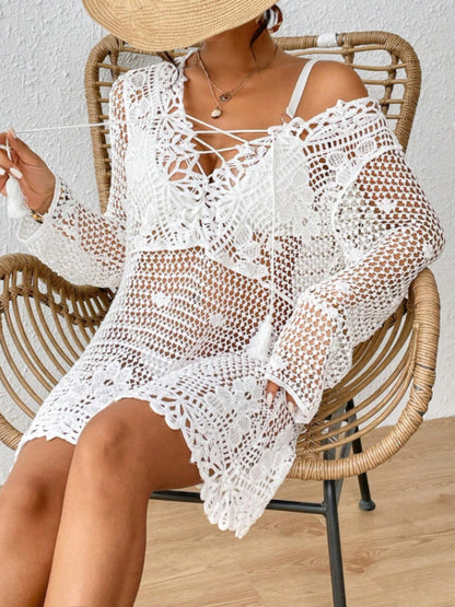 Cutout tied V-neck cover-up, view 4