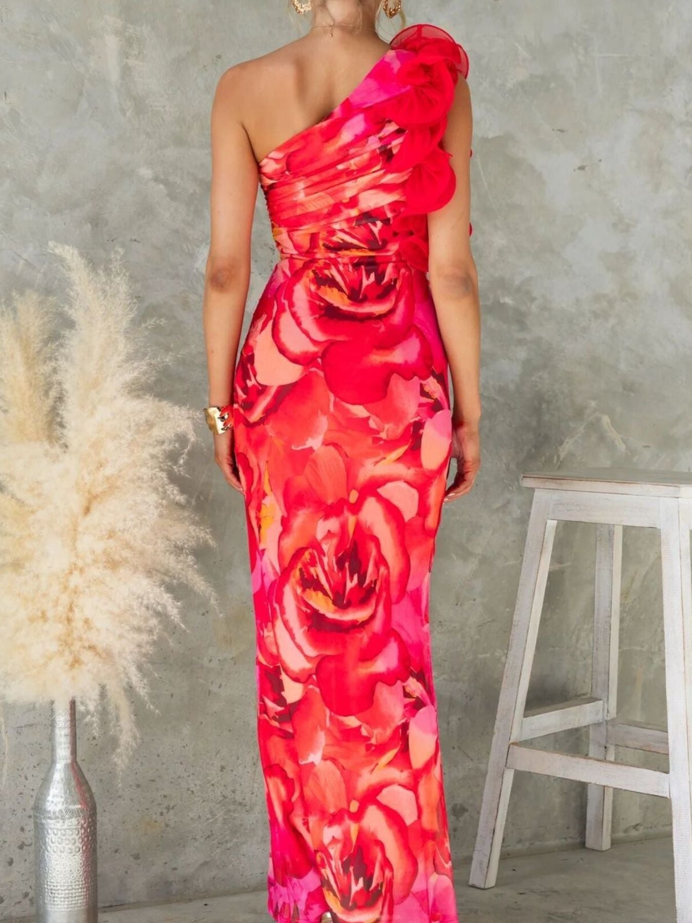 Floral Print One-Shoulder Dress