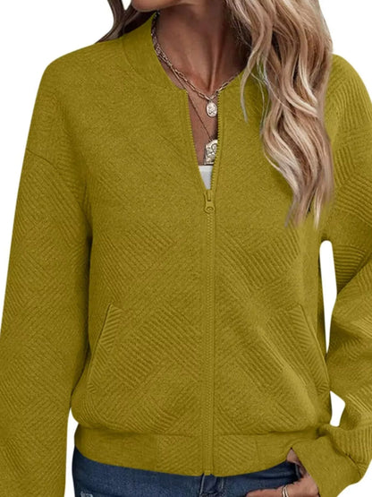 Textured Knit Zip-Up Jacket