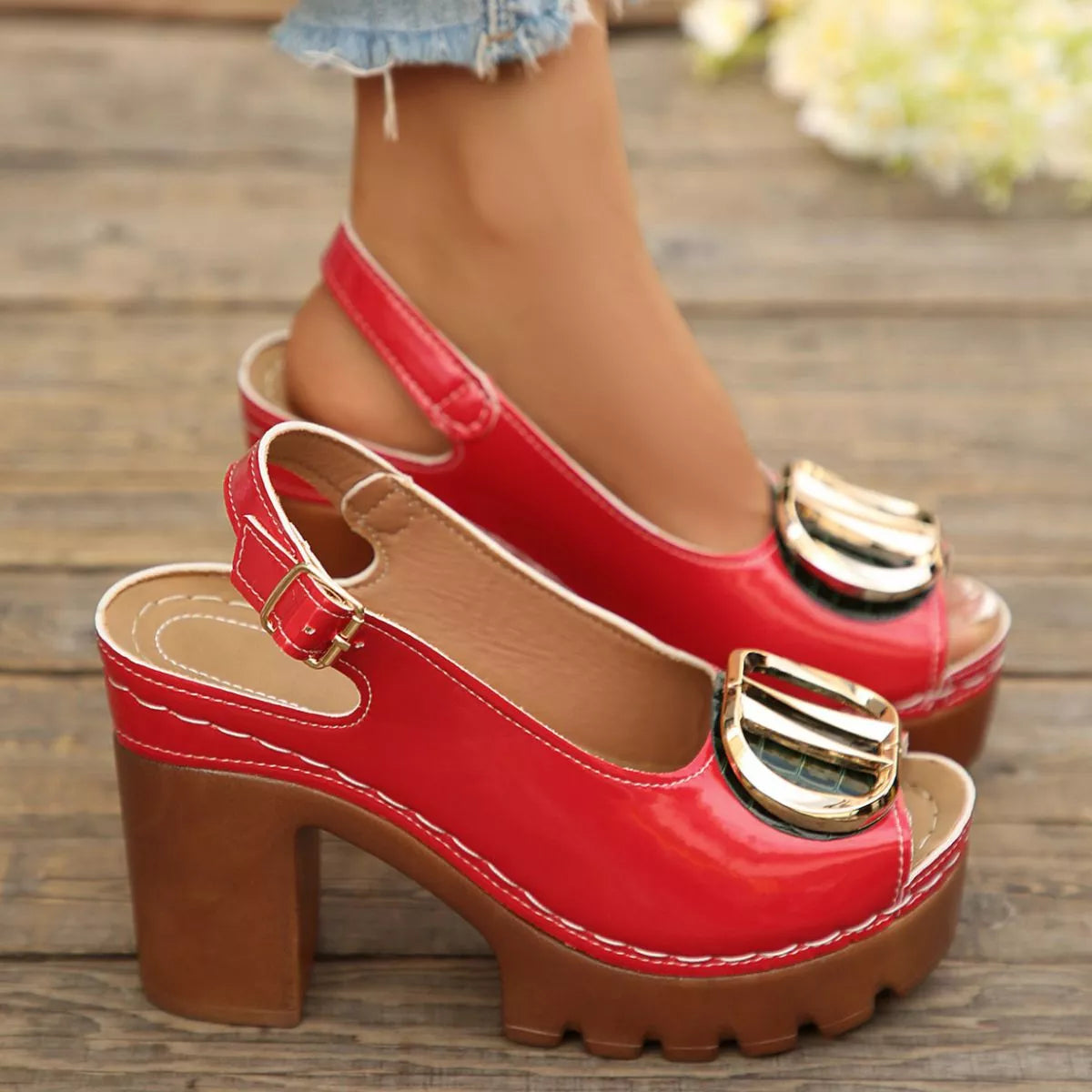 Open Toe Block Heels Sandals