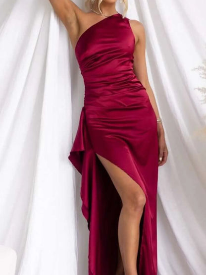 Split One Shoulder Bodycon Maxi Dress