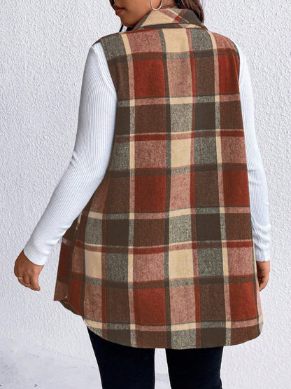 Plus Size Button Up Vest Coat