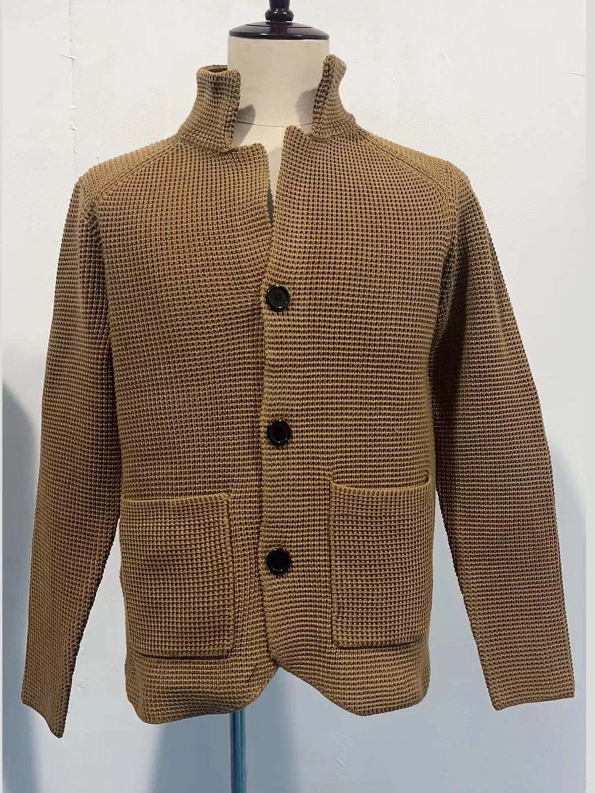 Men's Slim-Fit Knit Stand-Collar Cardigan with Pockets